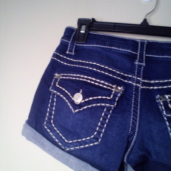 Knox Rose Shorts Women 2 Midi Short Button Pocket Large Stitching Roll Hem Blue - Picture 10 of 13